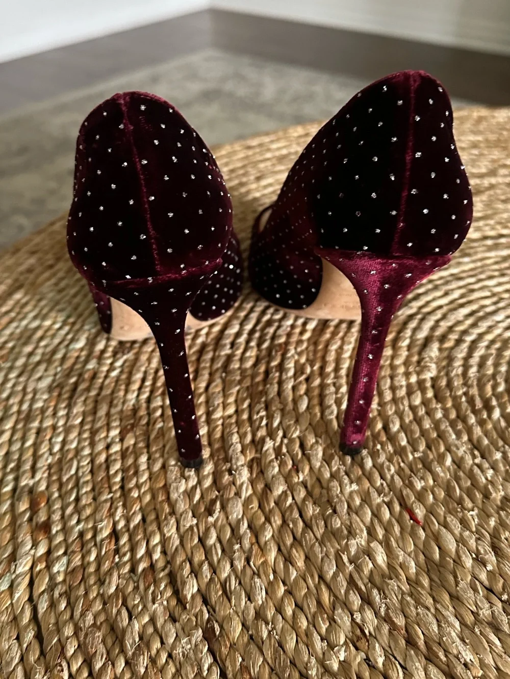 Jimmy Choo Romy 100 in Grape/ Silver Glitter spotted velvet size 40 - Picture 3 of 7